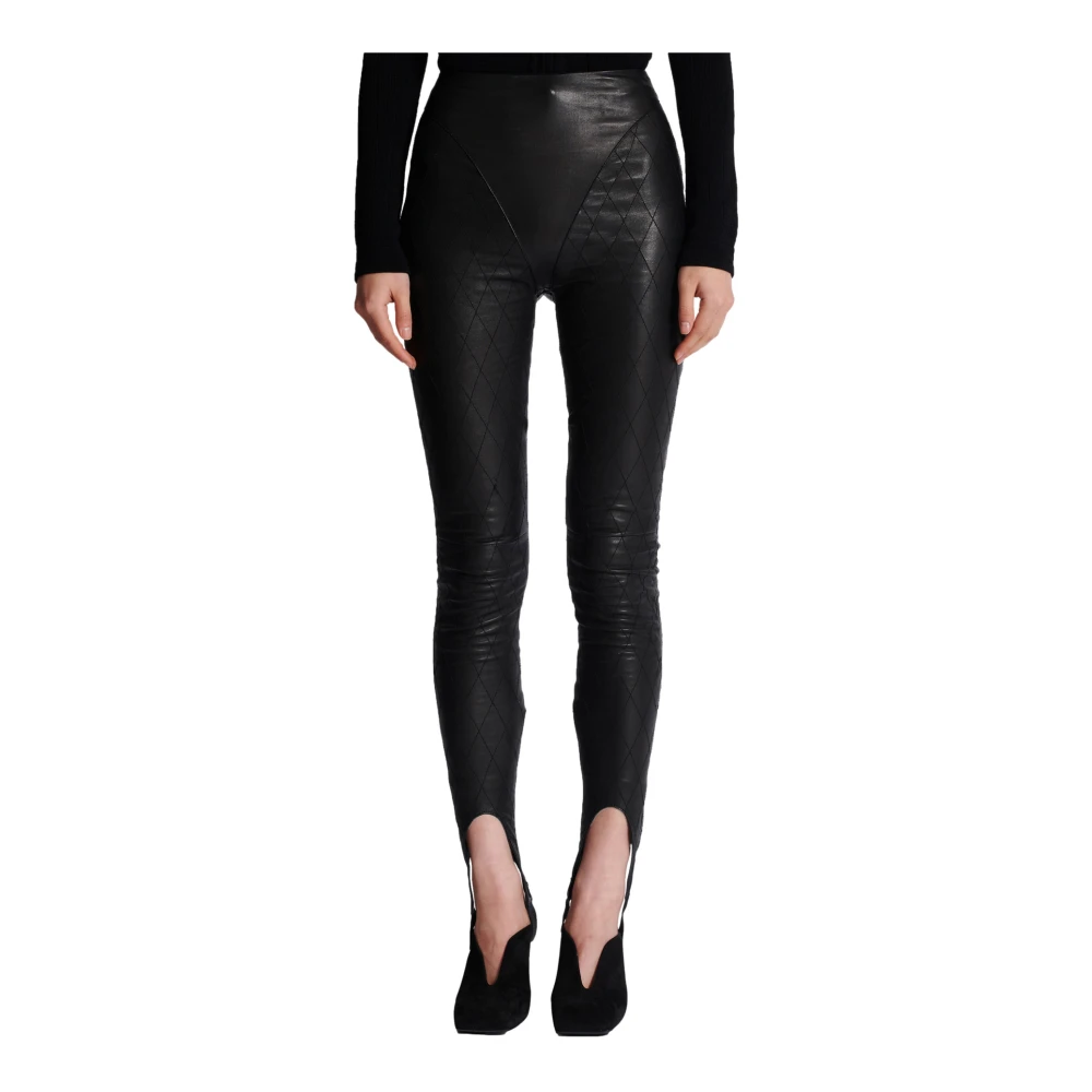 Balmain Topstitched leren leggings Black Dames