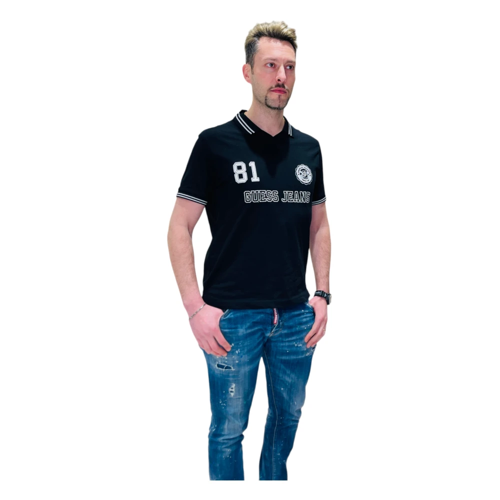 Guess Biologisch Katoenen Polo Shirt Soccer Stijl Black Heren