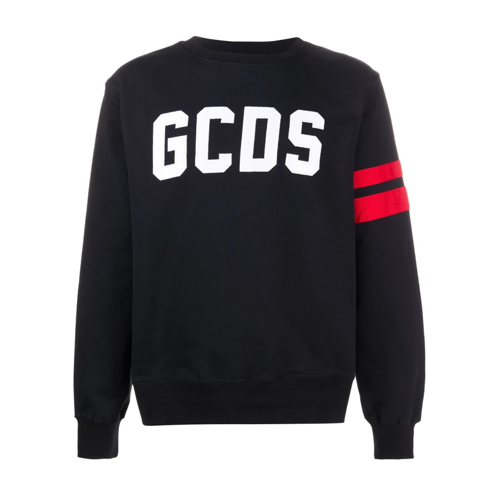 Gcds Zwarte sweatshirt met geborduurd logo en streepdetail Black Heren