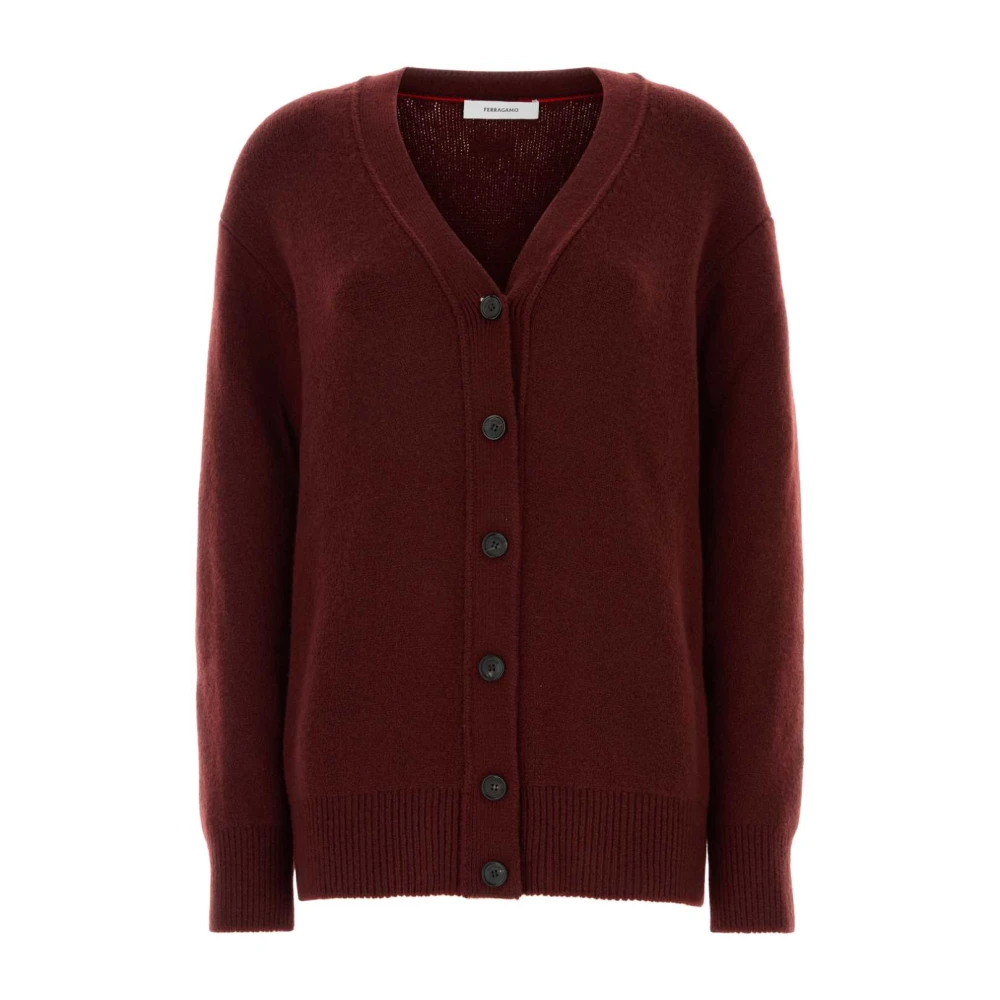 Salvatore Ferragamo Lyxig Burgundy Cashmere Blend Cardigan Red, Dam