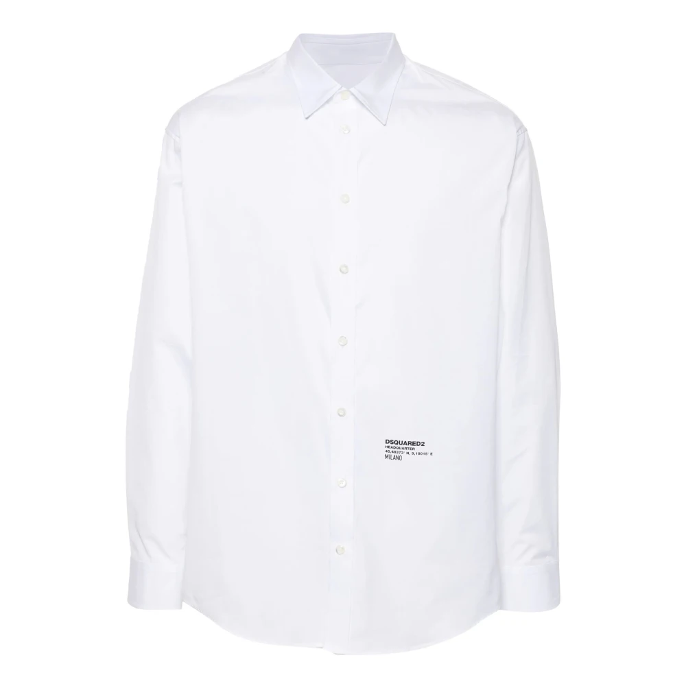 Dsquared2 Witte Katoenen Popeline Shirt Logo Print White Heren