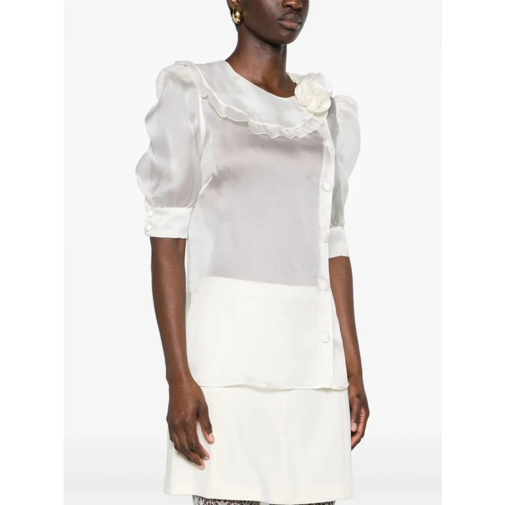 Alessandra Rich Zijden organza blouse met rozen details White Dames