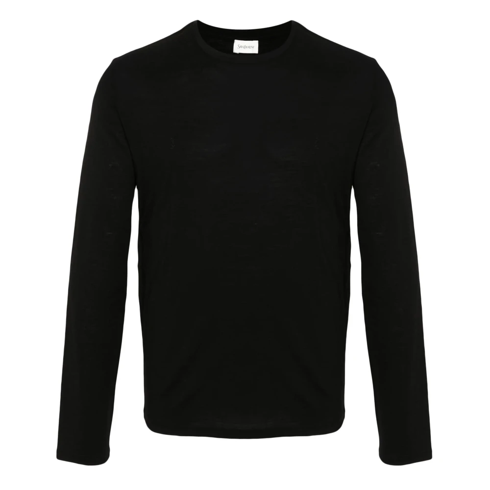 Saint Laurent Svart Crewneck Tröja med YSL Brodyr Black, Herr