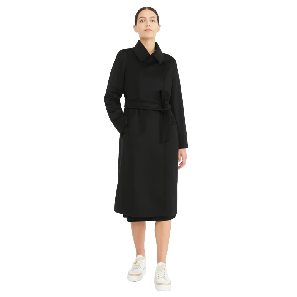Max Mara Studio Wollen Omslagjas Lange Mouw Black Dames