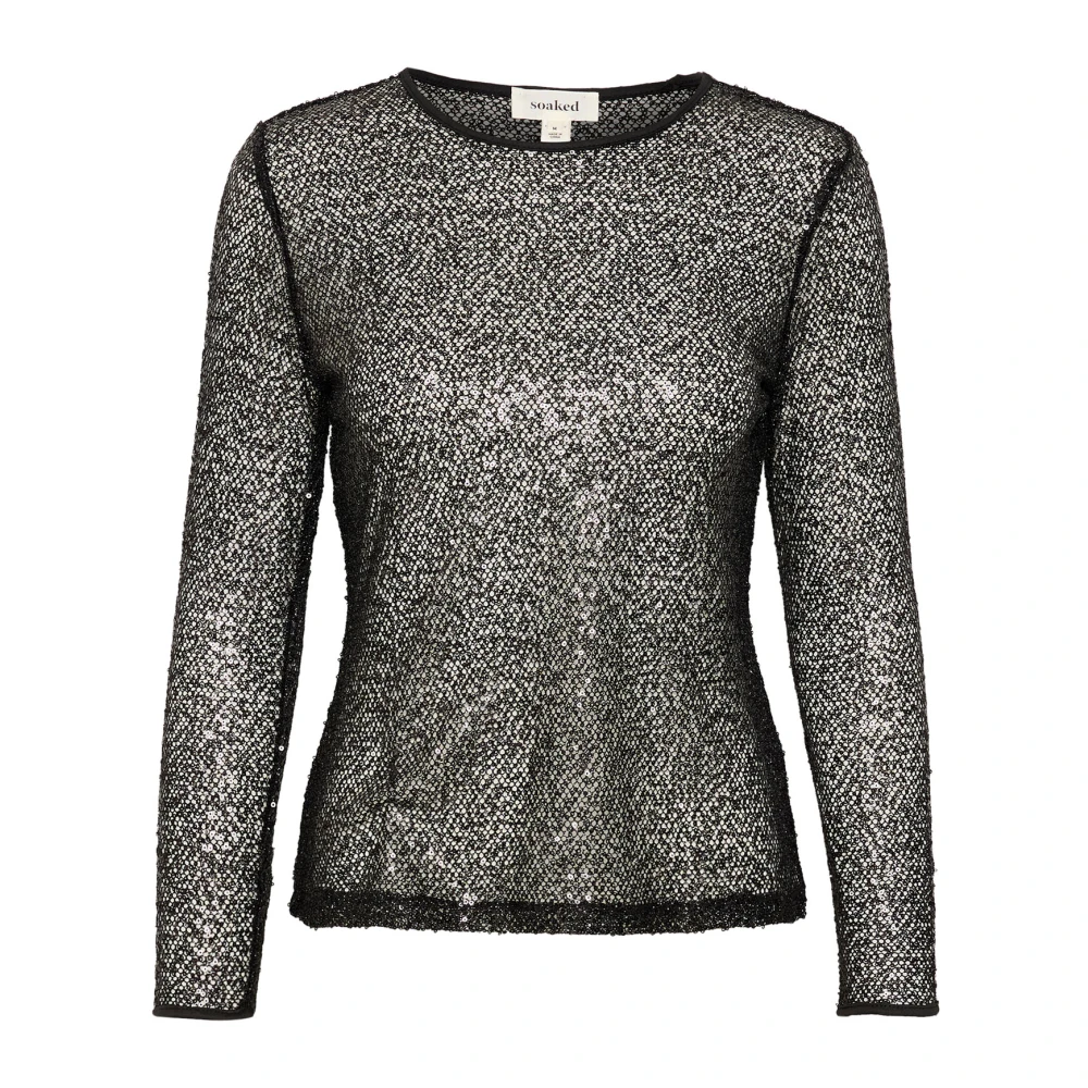 Soaked in Luxury Zwarte paillettenblouse met lange mouwen Black Dames