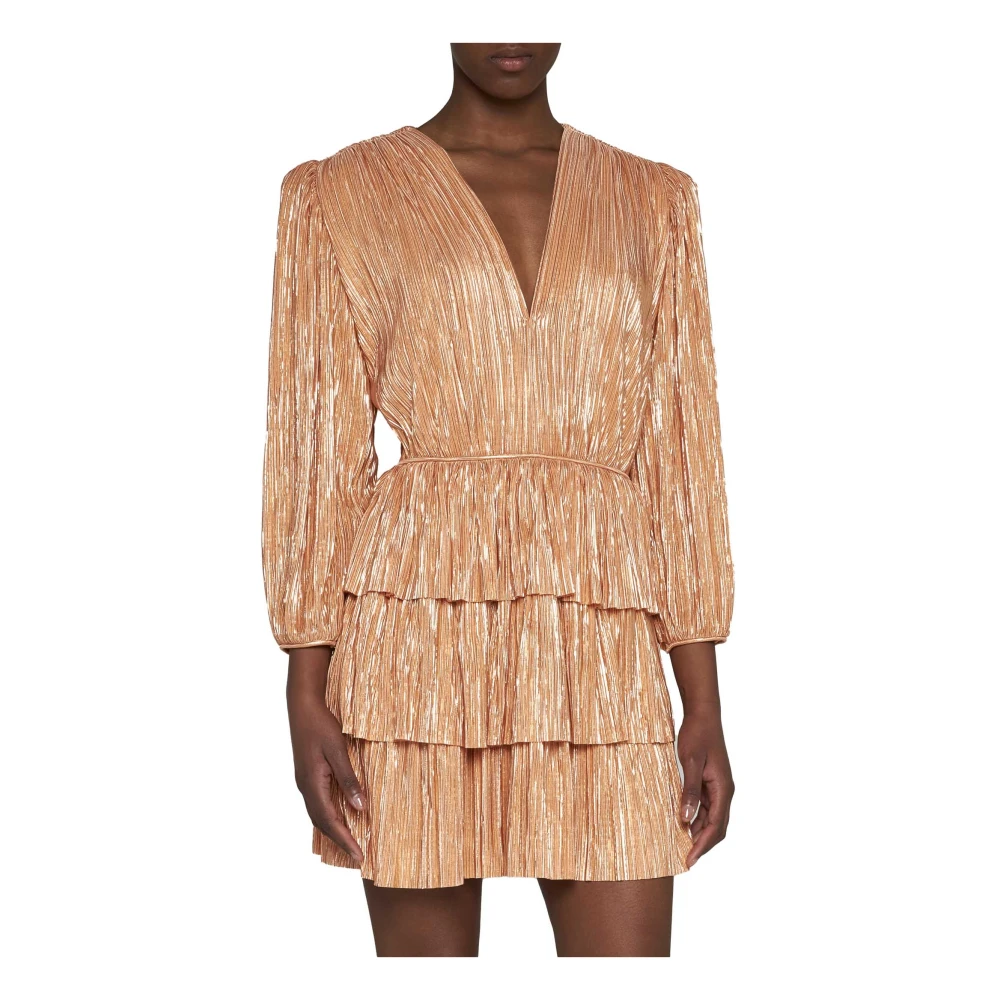 Sabina Musayev Perzik Oranje Metallic Gelaagde Jurk Orange Dames