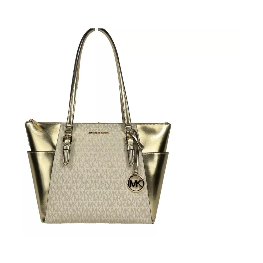 Guld Läder Top Zip Tote Väska