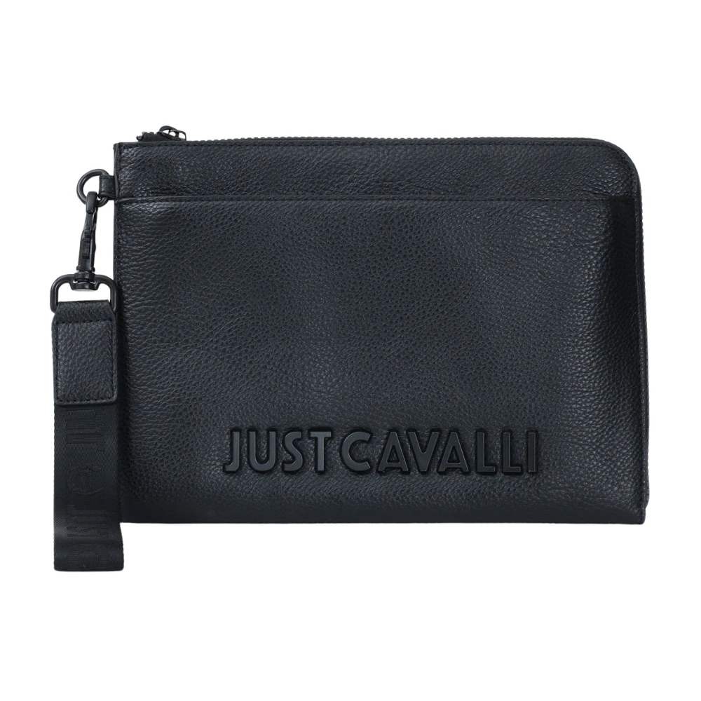 Just Cavalli Zwarte Eco-leren Pochette met Logo Black Heren