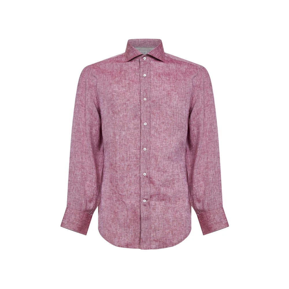 Brunello Cucinelli Men's Red Casual Shirts, L, Linen Shirt