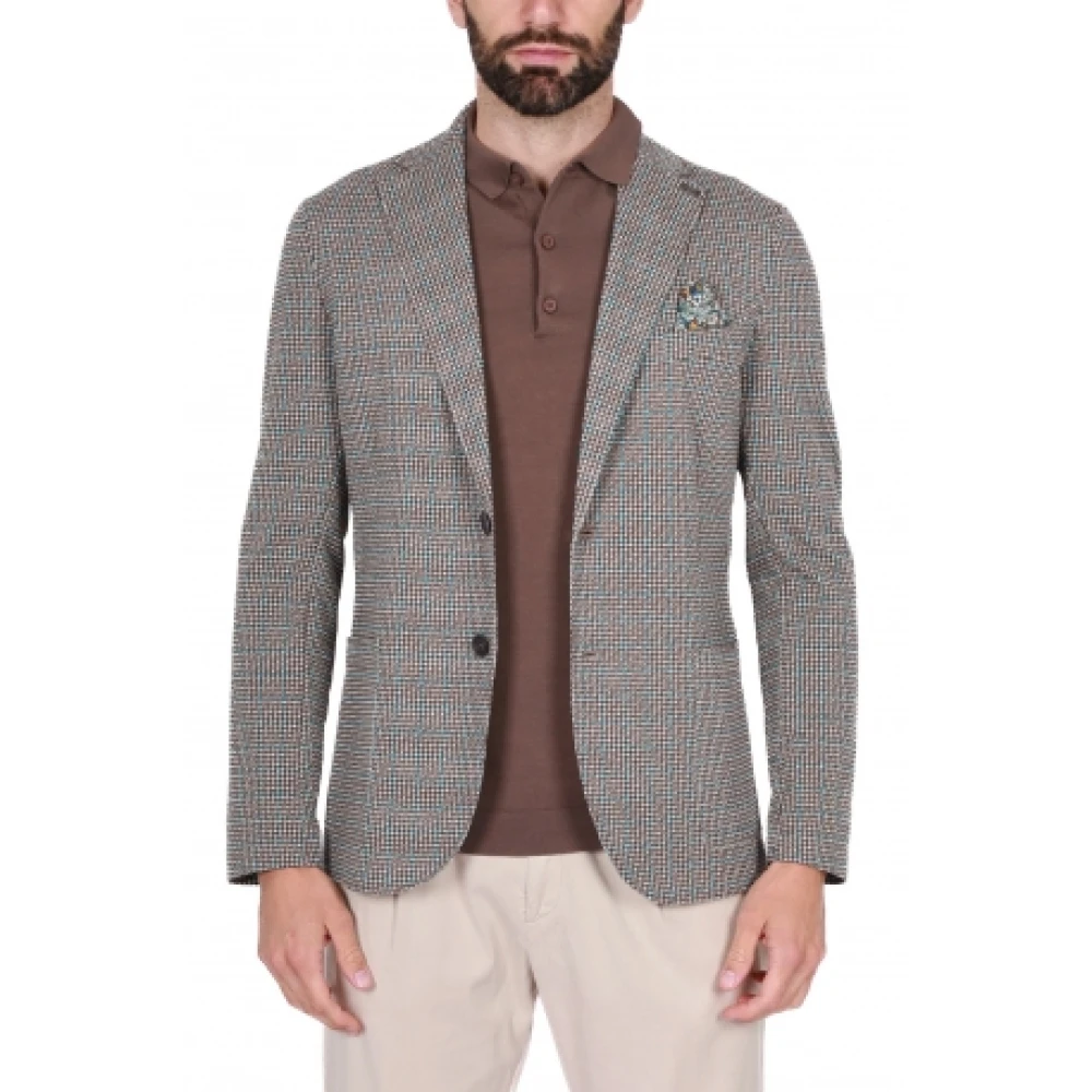 BOB Bruine Jersey Micro Patroon Blazer Brown Heren