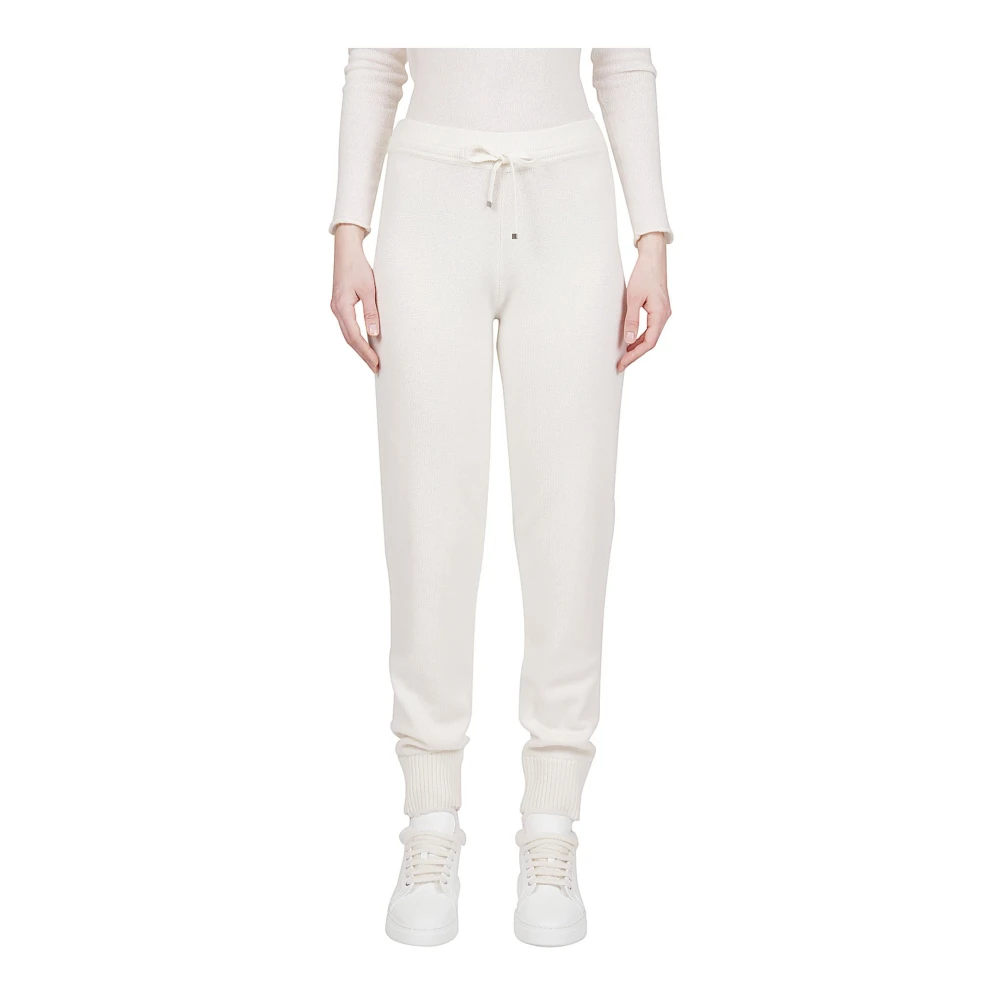 Eleventy Cashmere broek met trekkoord en tipping White Dames