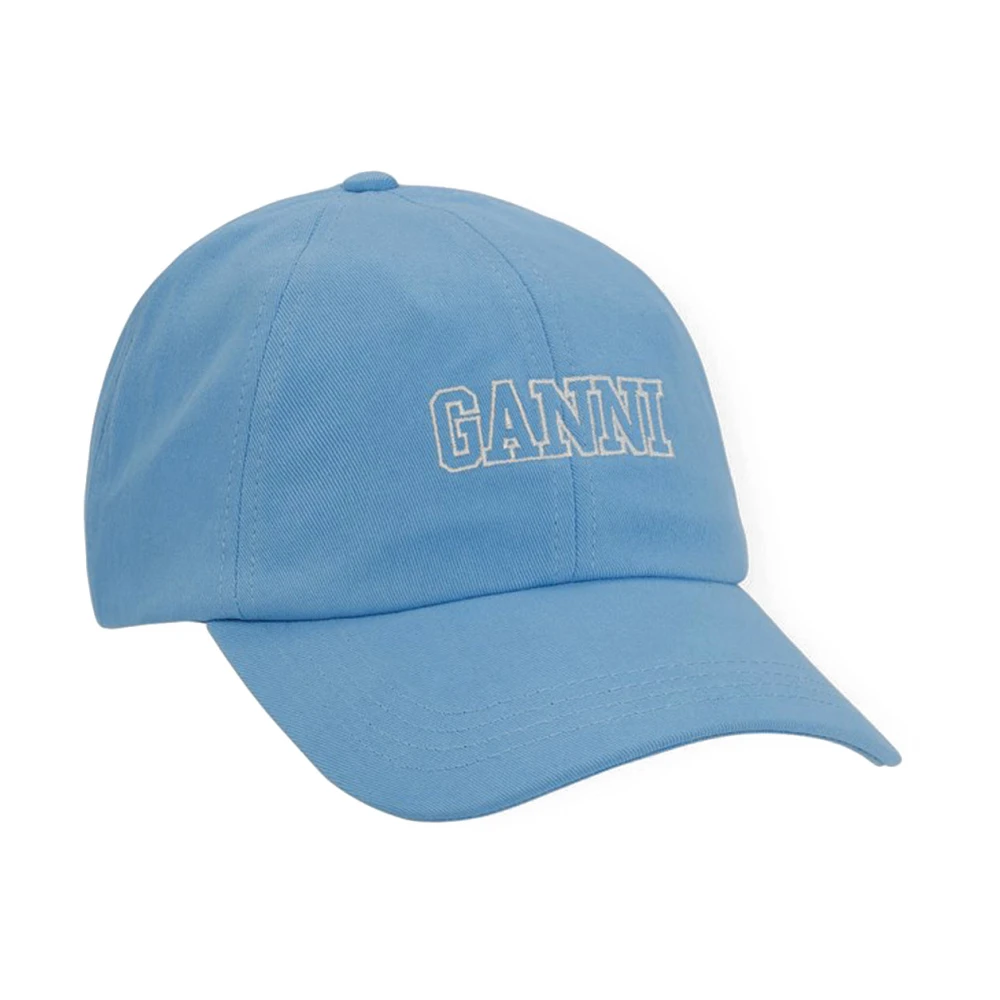 Ganni Azure Blue Cotton Baseball Cap Blue Dames