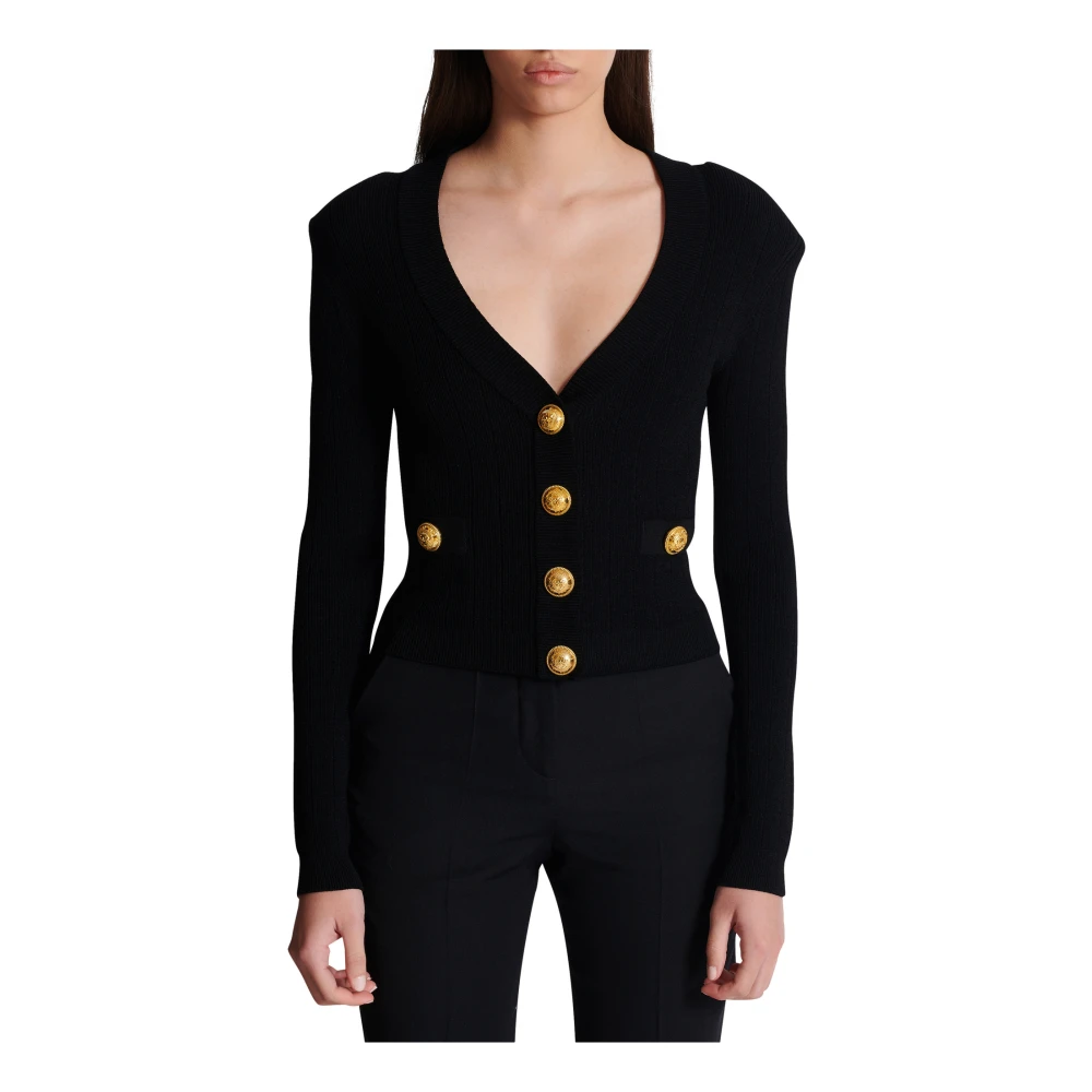 Balmain Geknipte gebreide vest Black Dames