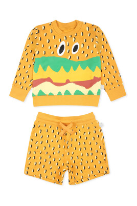 yellow-short-sports-suit-with-hamburger-print