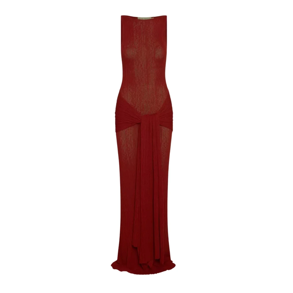 Aya Muse Rode Maxi Jurk Boothals Gedrapeerd Red Dames