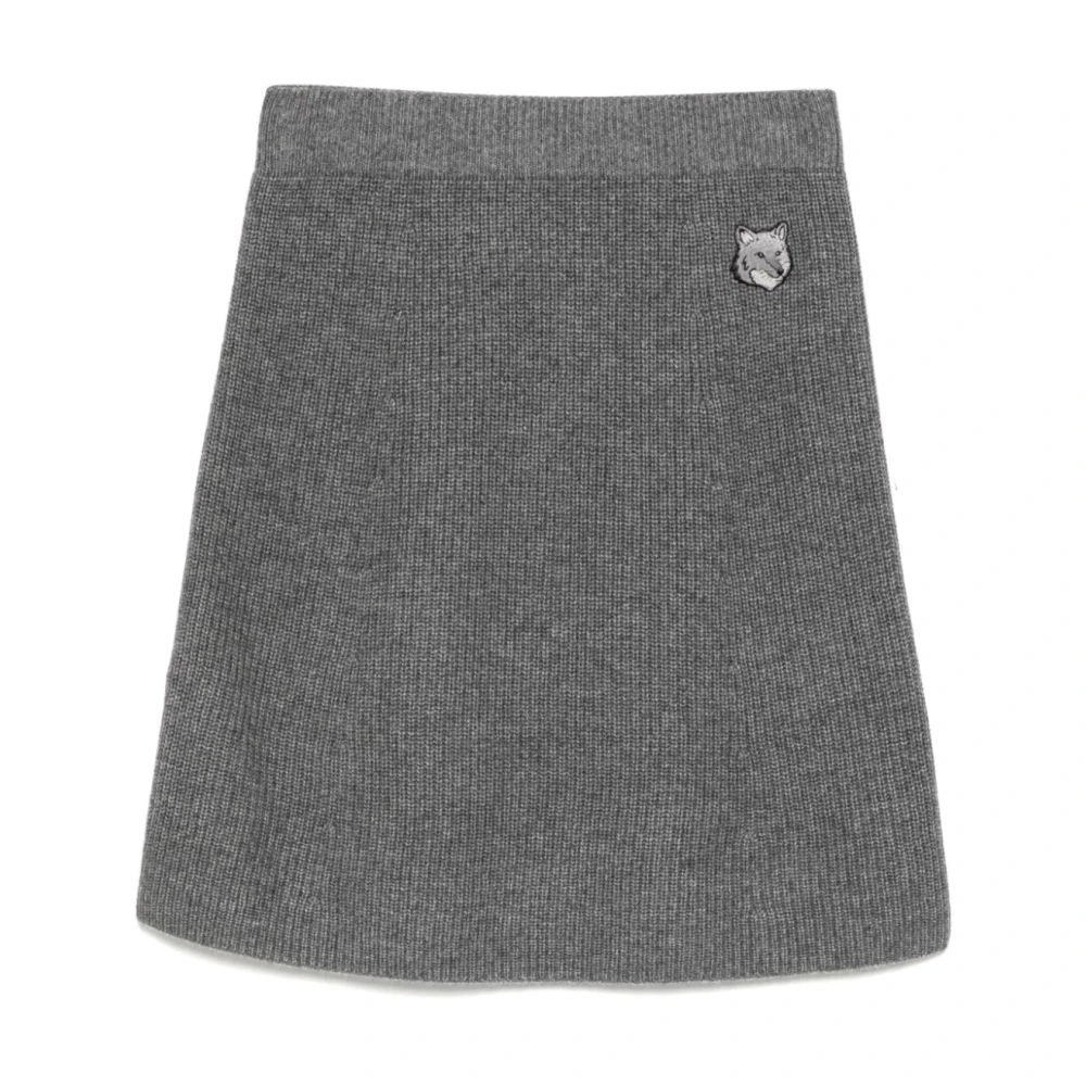 Maison Kitsuné Grå Stickad Kjol med Rävmotiv Gray, Dam