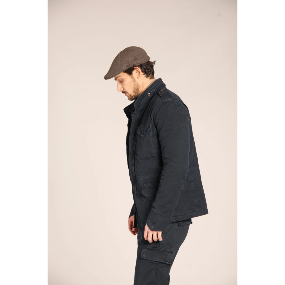 Mason's Camouflage Field Jacket Slim Fit Navy Blauw Blue Heren