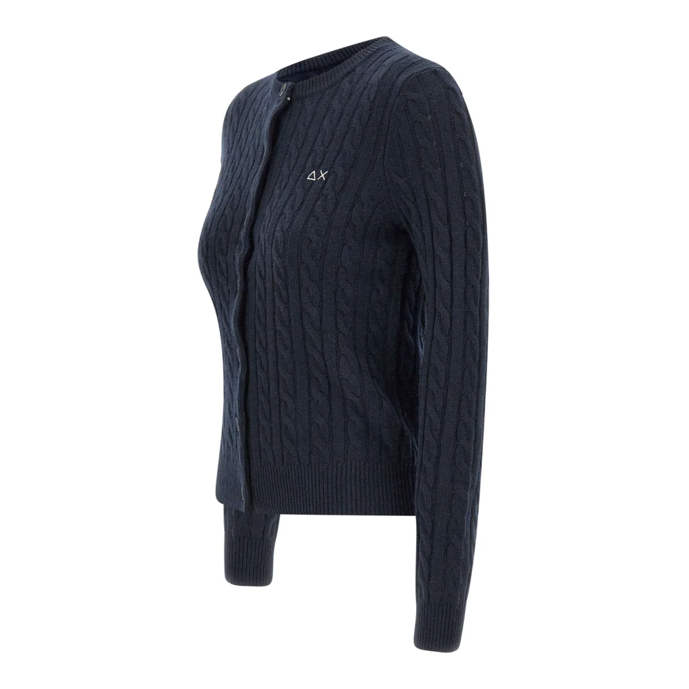 Sun68 Navy Blue Cardigan met Cable-Knit Blue Dames
