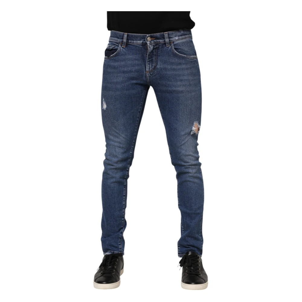 Dolce & Gabbana , Skinny Fit Jeans, Male, Blue, S, Light Blue Skinny Tattered Denim Jeans