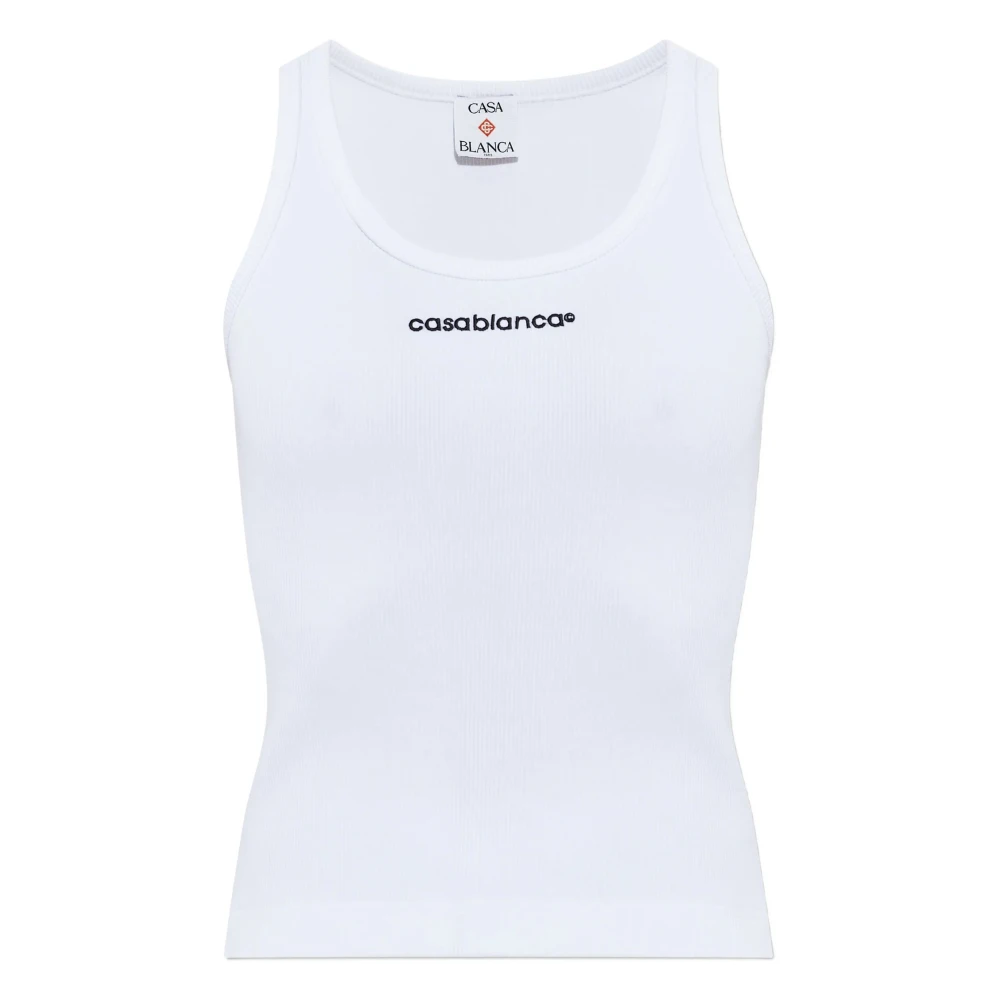 Casablanca Women's White Sleeveless Tops, Xs, Ribbed Tank Top