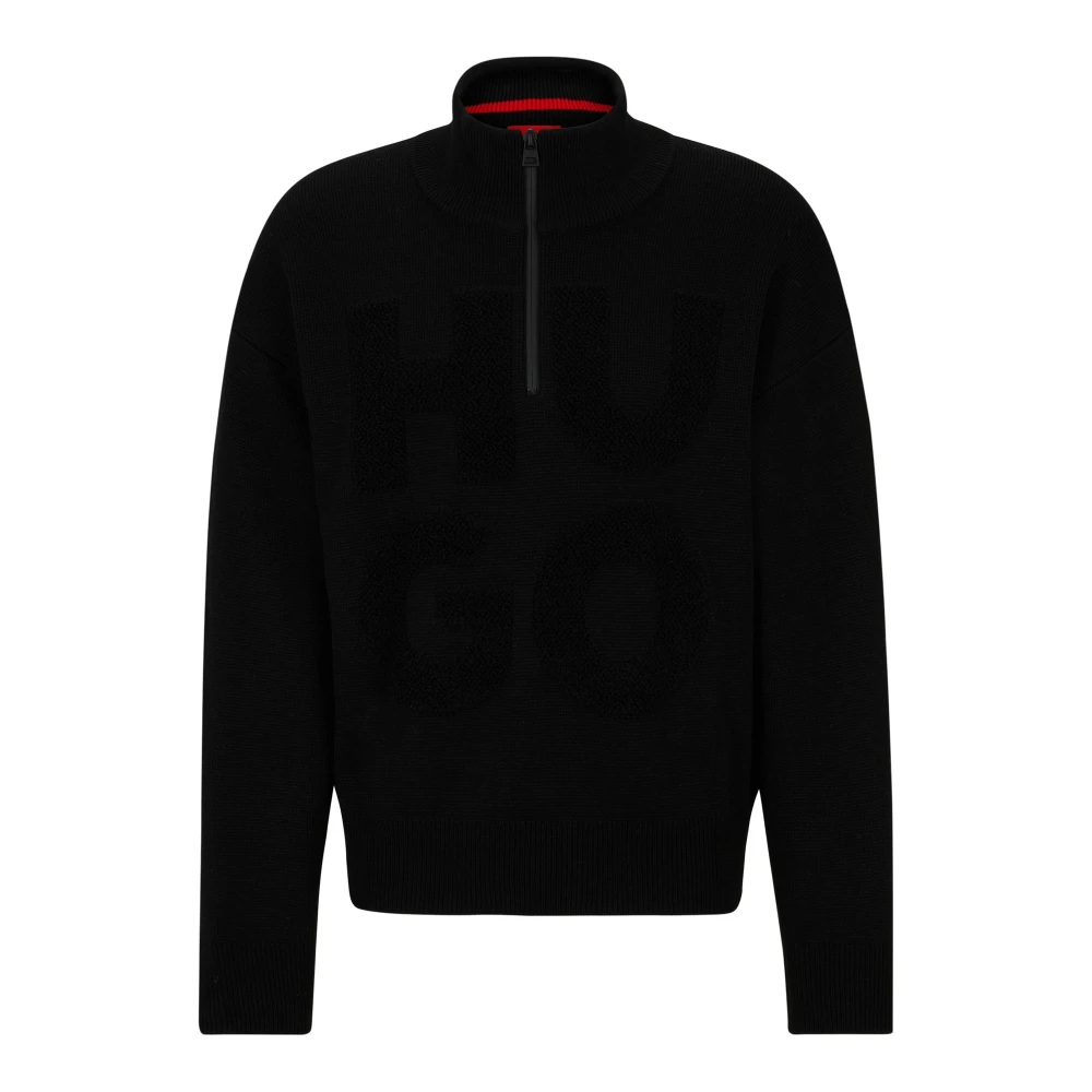 Hugo Boss Jacquard Oversize Fit Troyer met Stack Logo Black Heren