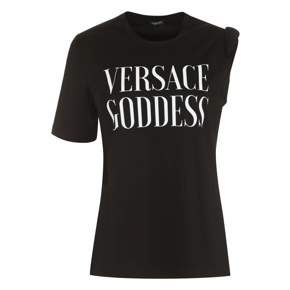 Versace Goddess Front Print Katoenen T-shirt Black Dames