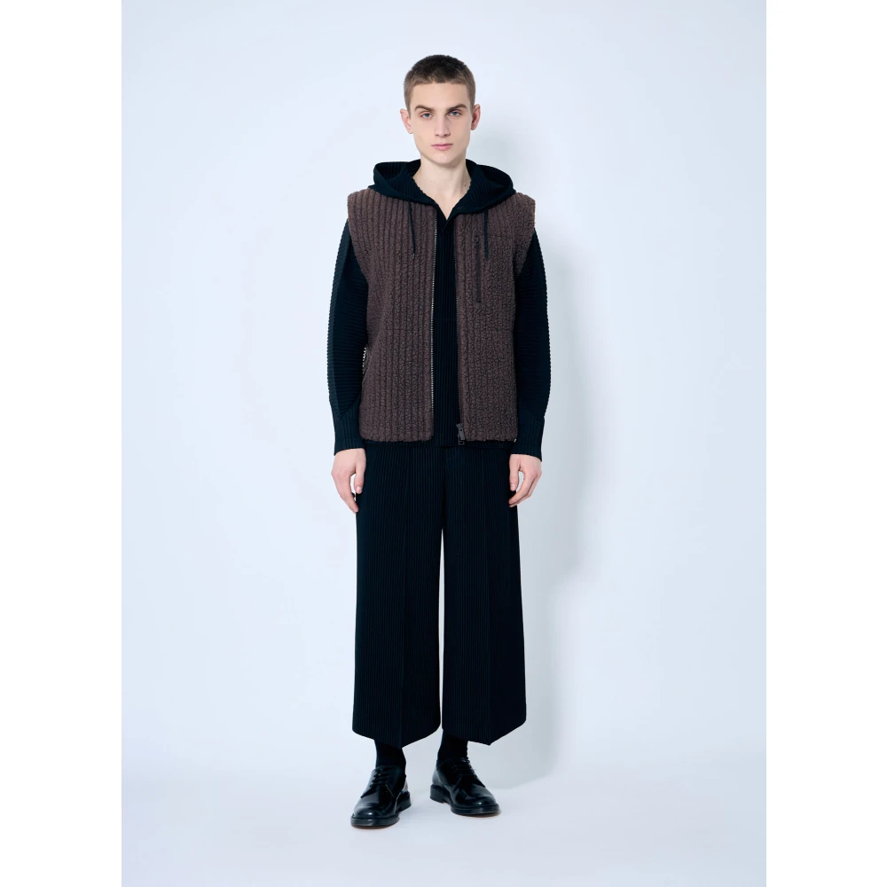 Issey Miyake Geribbelde Fleece Gilet met Ritszakken Brown Heren