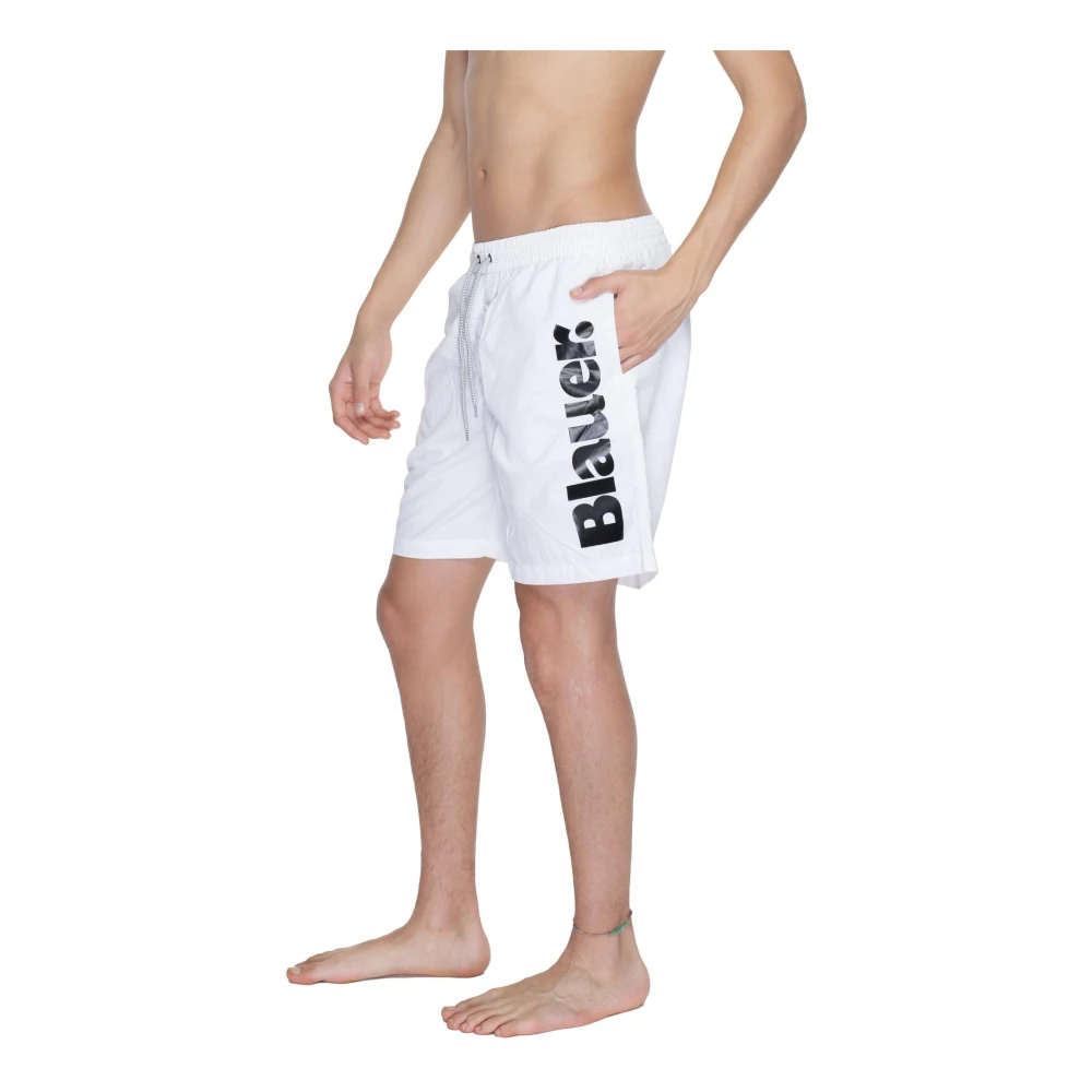 Blauer Gedrukte zwemshorts met zakken White Heren