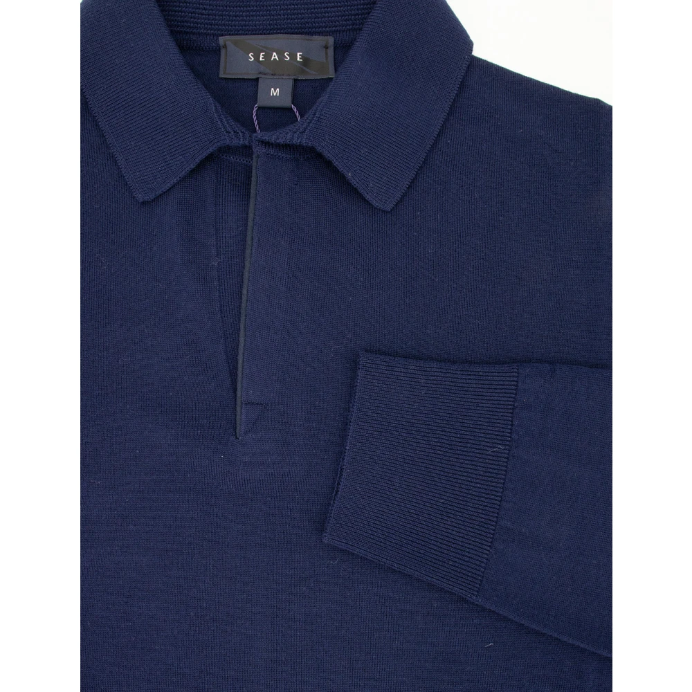 Sease Essentiële Lange Mouw Wol Polo Shirt Blue Heren