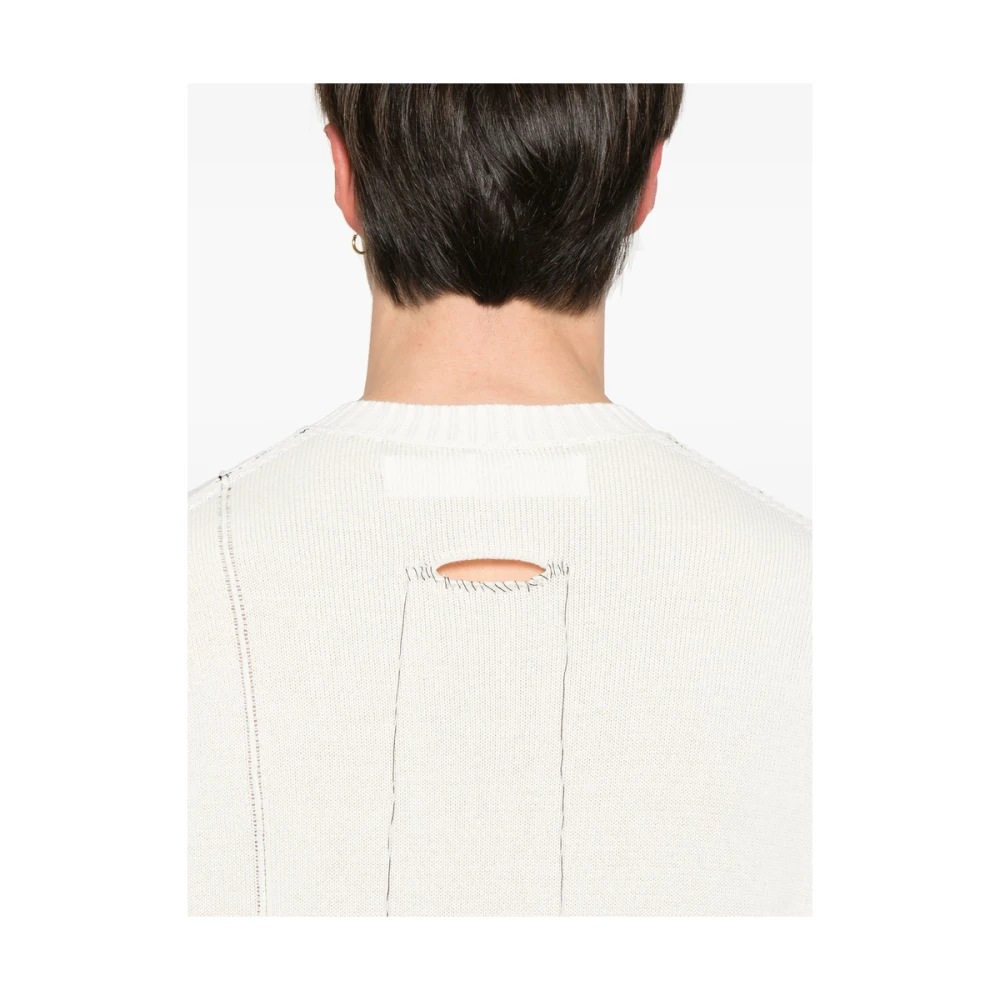 Isabel Benenato Witte Geribbelde Drop Shoulder Trui White Heren