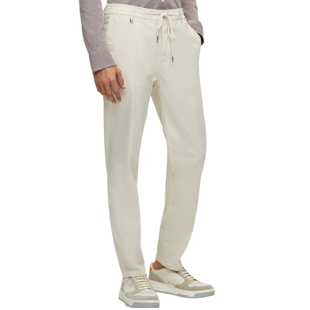 Boss Witte elastische katoenen broek met taps toelopende pijpen White Heren