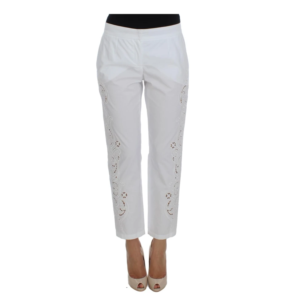 Dolce & Gabbana Women's White Floral Cutout Dress Trousers - Straight Trousers - S - Trousers