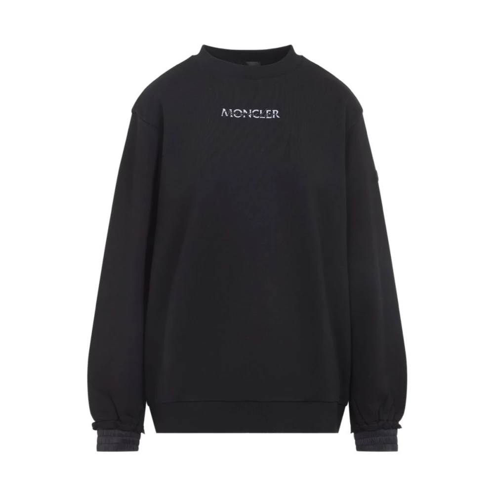 Moncler , Sweatshirts, Female, Black, S, Logo Cotton Sweatshirt