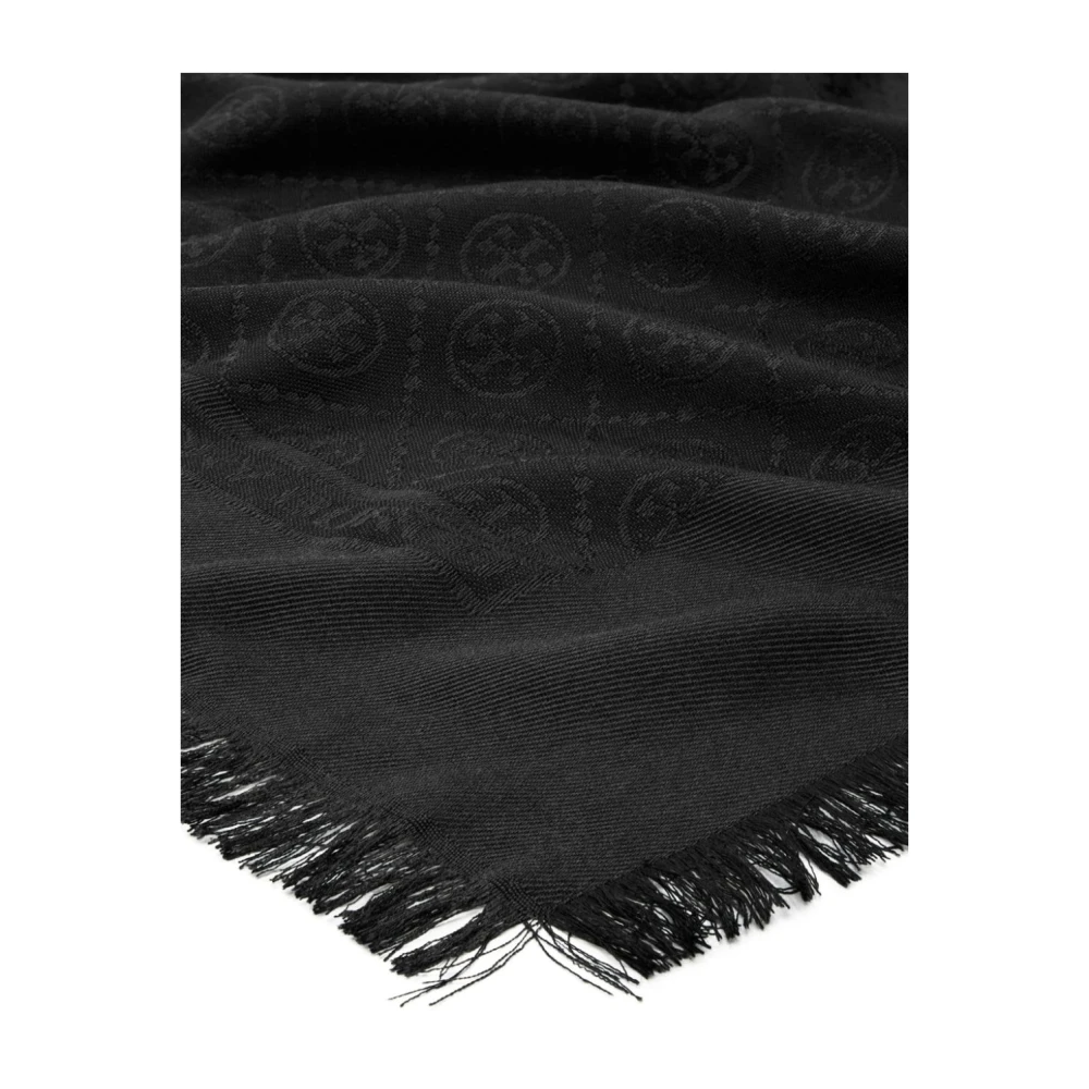 TORY BURCH Monogram Jacquard Zwart Zijden Sjaal Black Dames