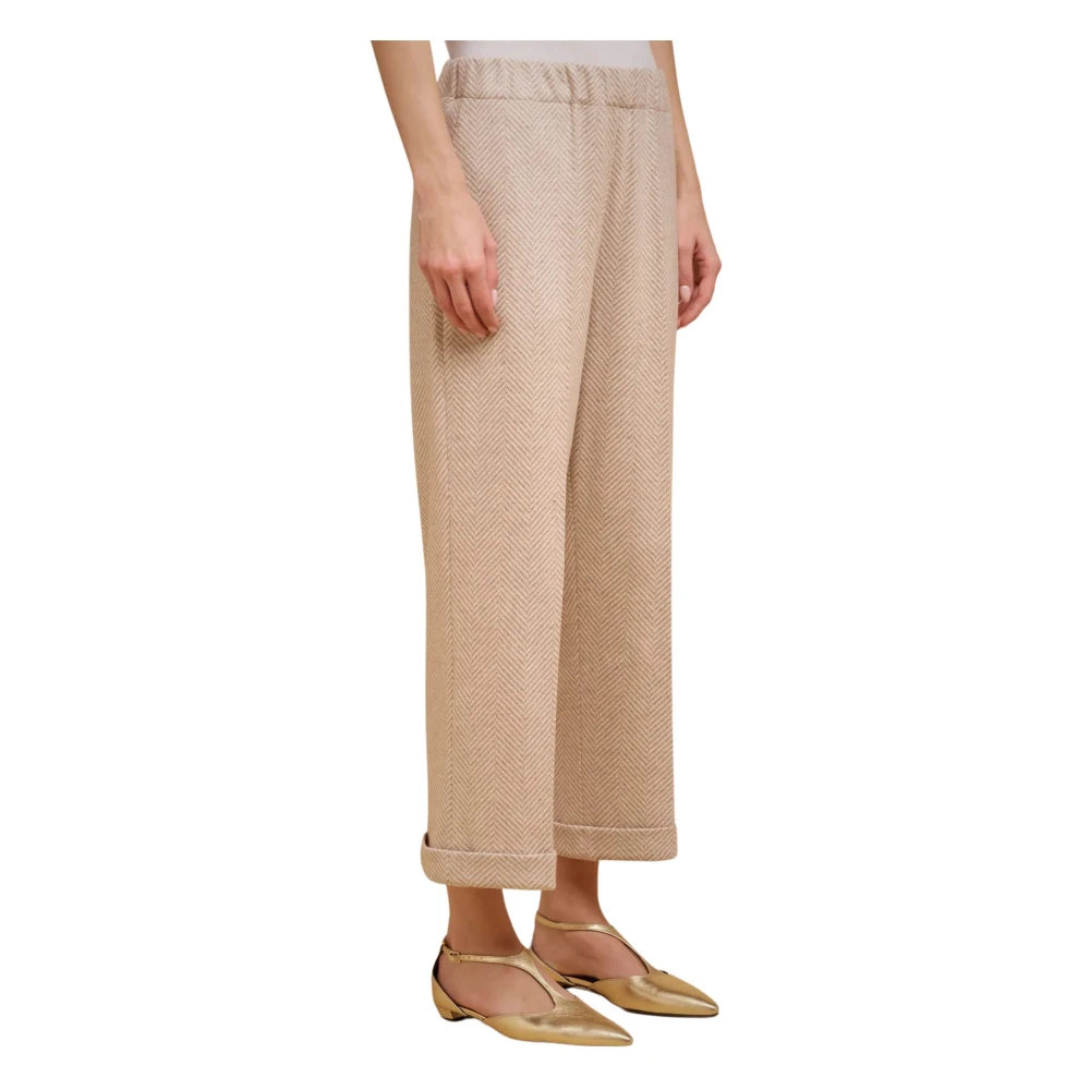 Liviana Conti Kasjmier Crop Broek met Elastische Tailleband Beige Dames