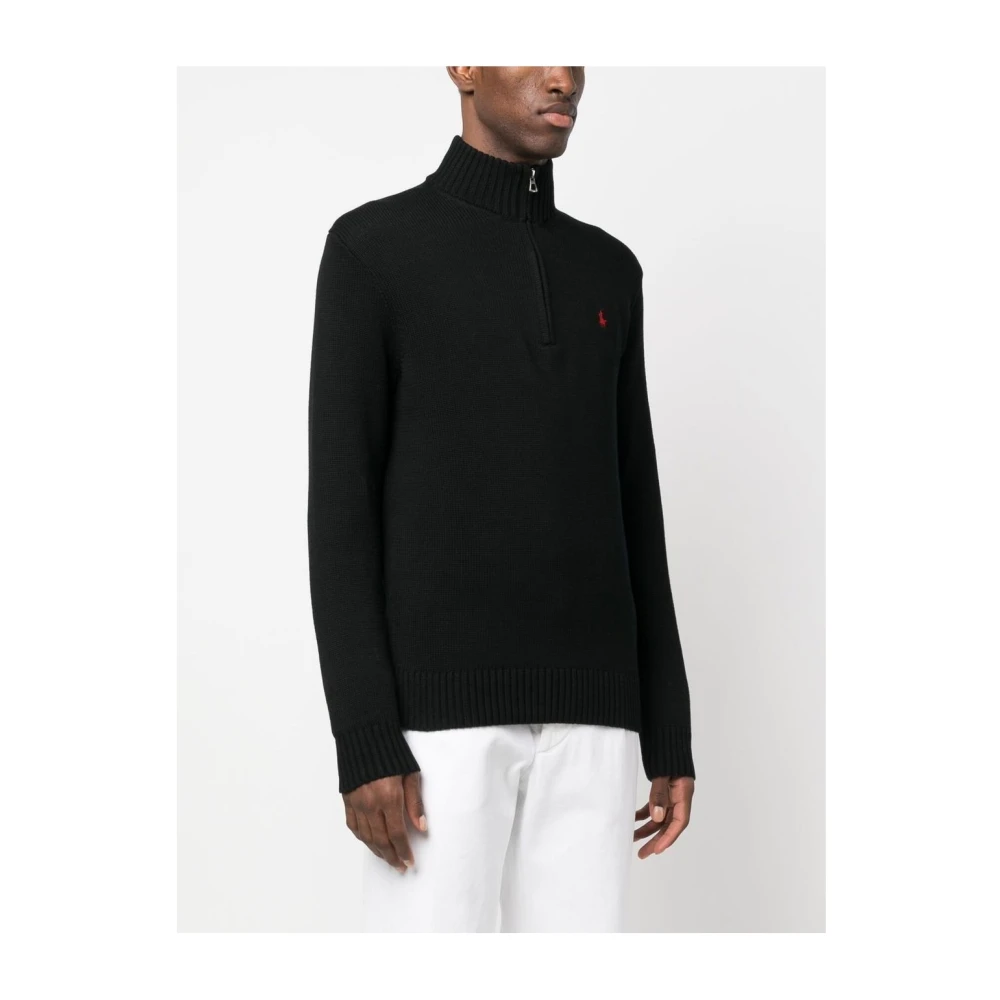 Polo Ralph Lauren Zwarte Katoenen Trui met Hoge Kraag Black Heren
