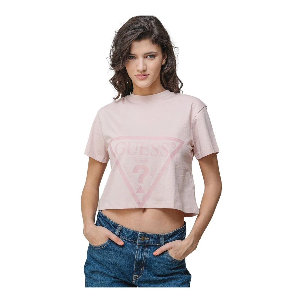 Guess Roos Logo Katoenen T-shirt Pink Dames