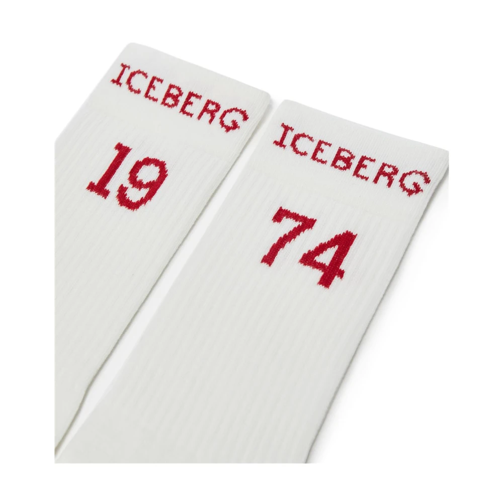 Iceberg Katoenen sok met logo en datum 19 en 74 Beige Heren