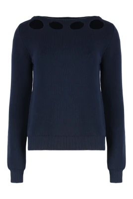 Bomull Crew-Neck Sweater med Cut-Out Detaljer