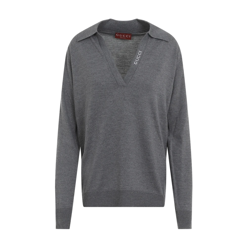 Gucci Grijze Wol Polo Hals Trui Gray Dames