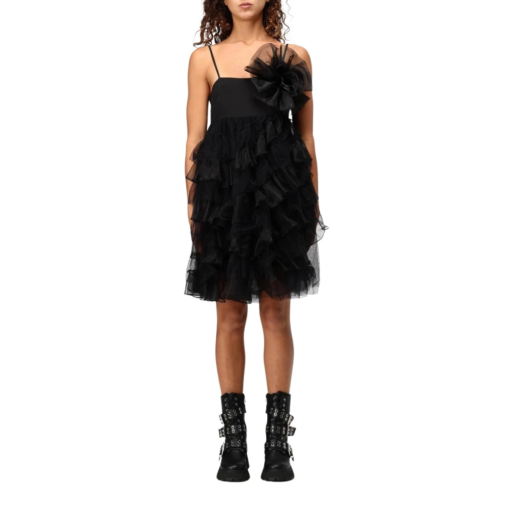 Twinset Korte Tule en Organza Jurk Black Dames