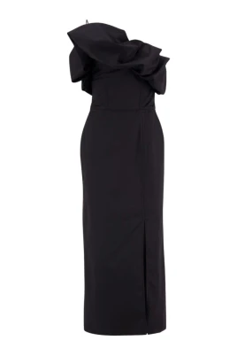 Elegant Svart Ruffled Klänning