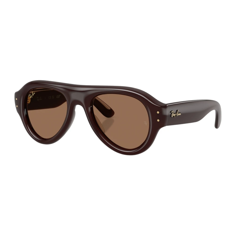 Ray-Ban Brown Sunglasses, Unisex, 52 Mm, Aviator Puffer Sunglasses