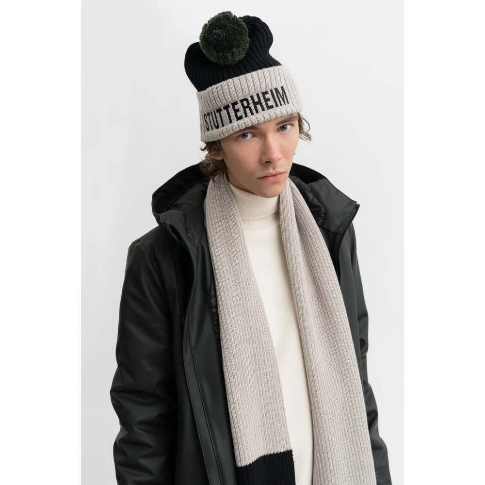 Stutterheim Pompon Ribgebreide Beanie Black Heren
