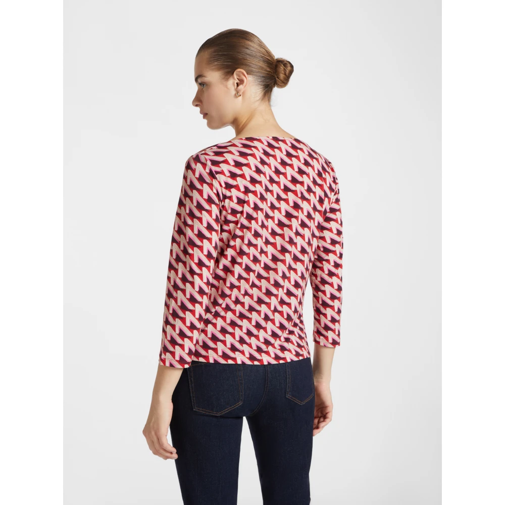 Elena Mirò Bedrukt T-shirt met watervalhalslijn Red Dames