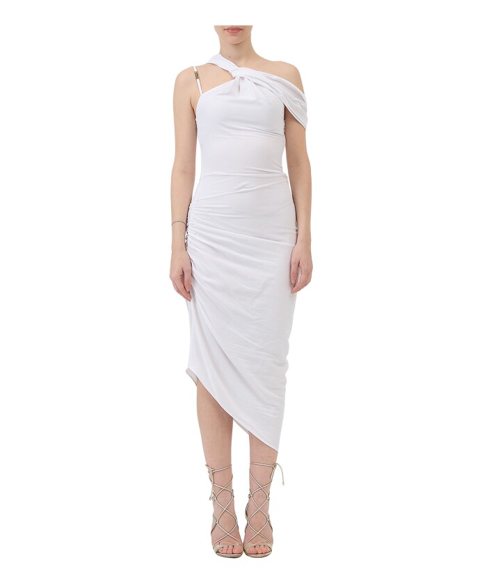robe-midi-blanche-avec-details-en-metal-dore
