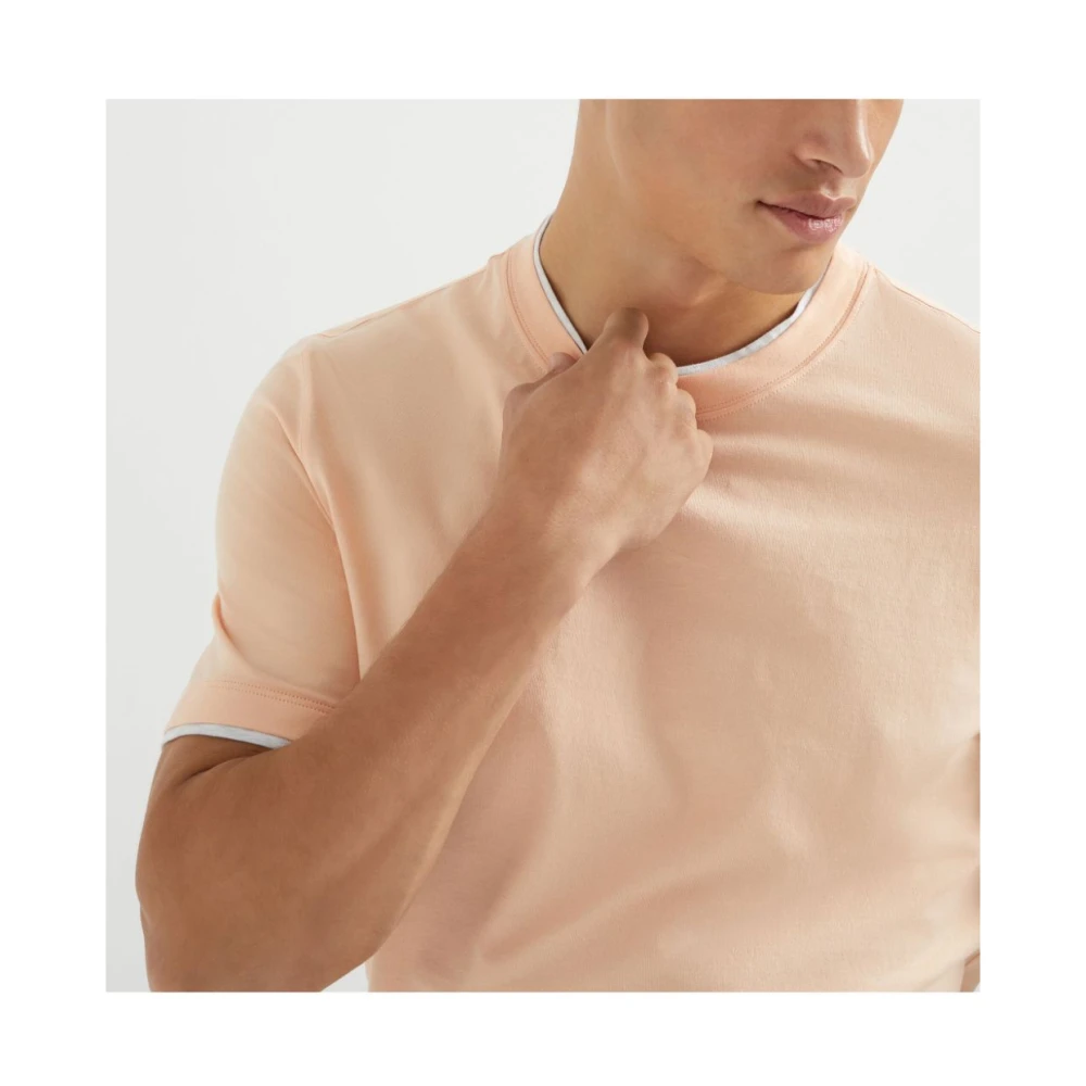 BRUNELLO CUCINELLI Oranje Crew Neck Trui Korte Mouwen Orange Heren