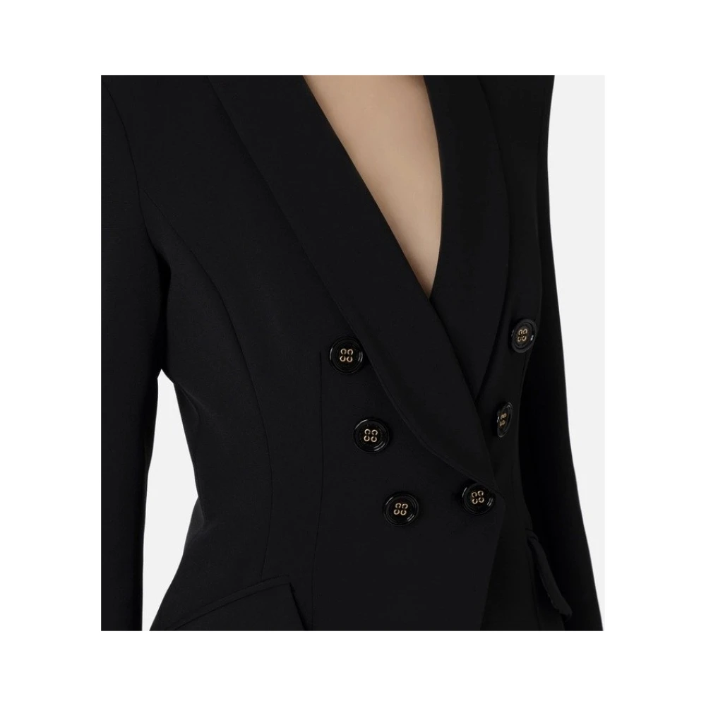 Elisabetta Franchi Zwarte Stof Blazer Gi072 Knopen Sluiting Black Dames