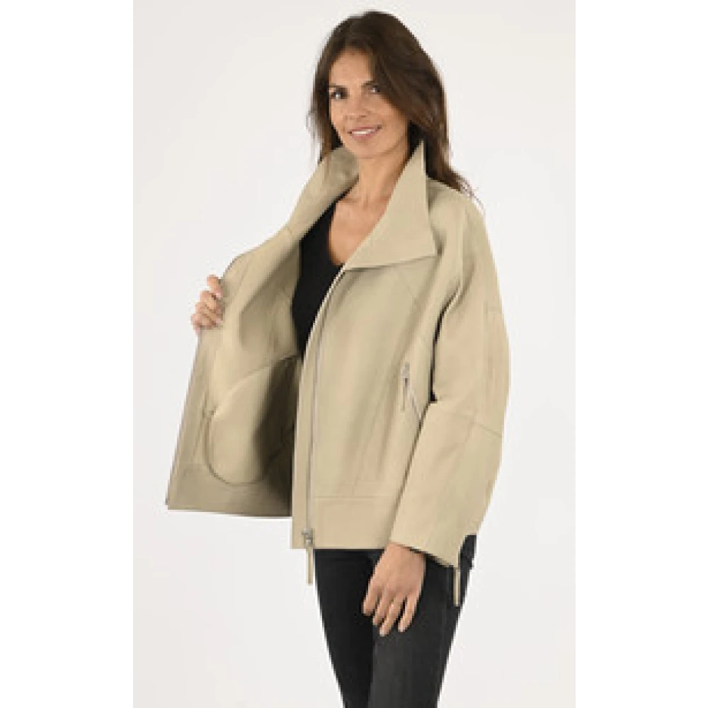 La Canadienne Beige Oversize Lam Leren Vest Beige Dames