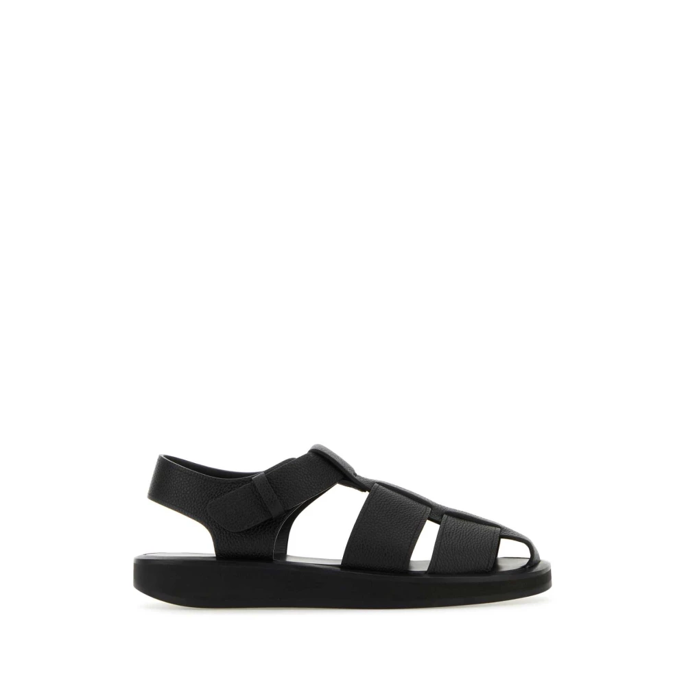 The Row Zwarte leren Fisherman sandalen Black Dames